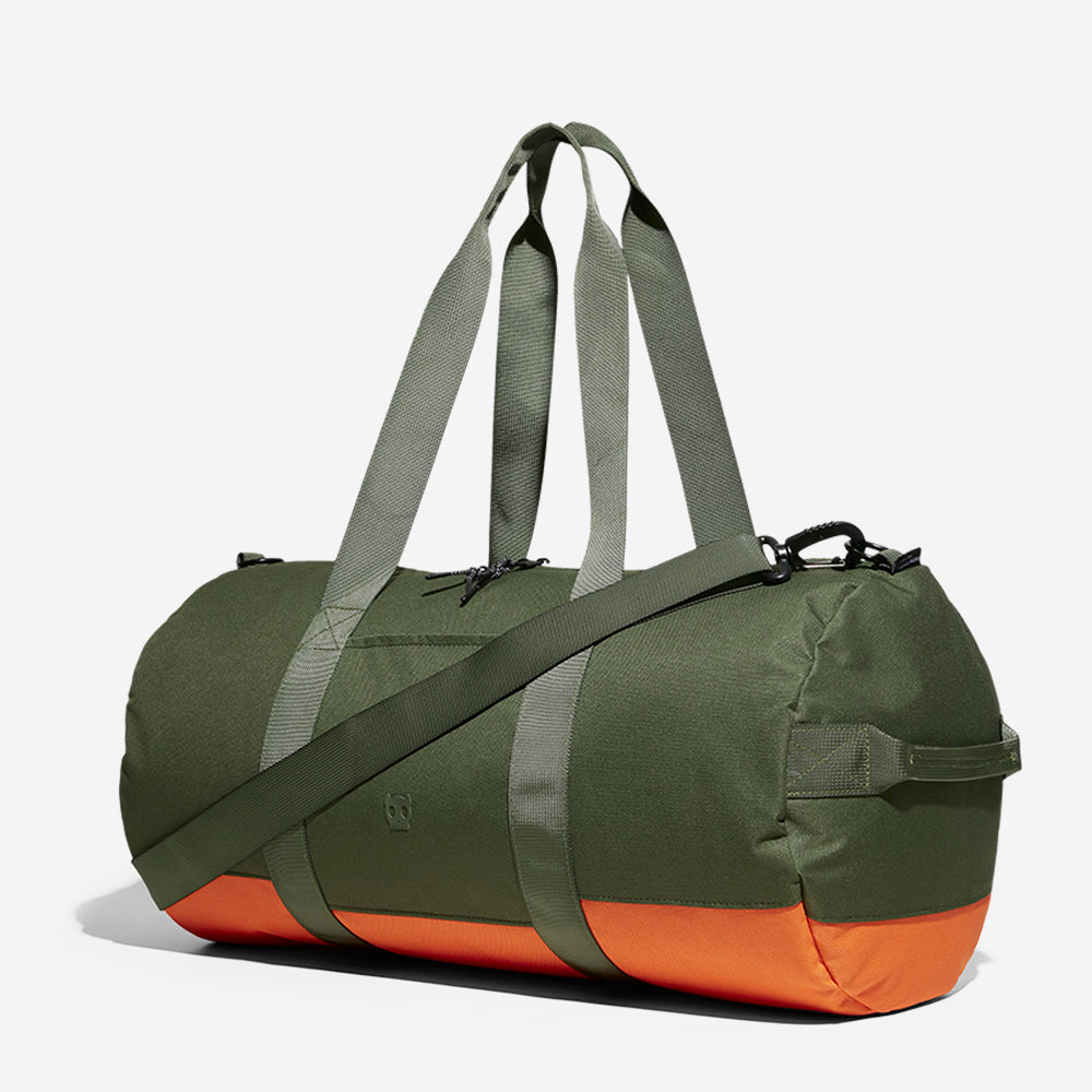 orange and black duffle bag