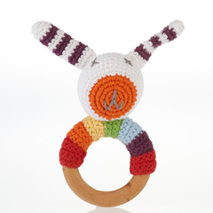 Pebble Wooden Bunny Teething Ring and Rattle