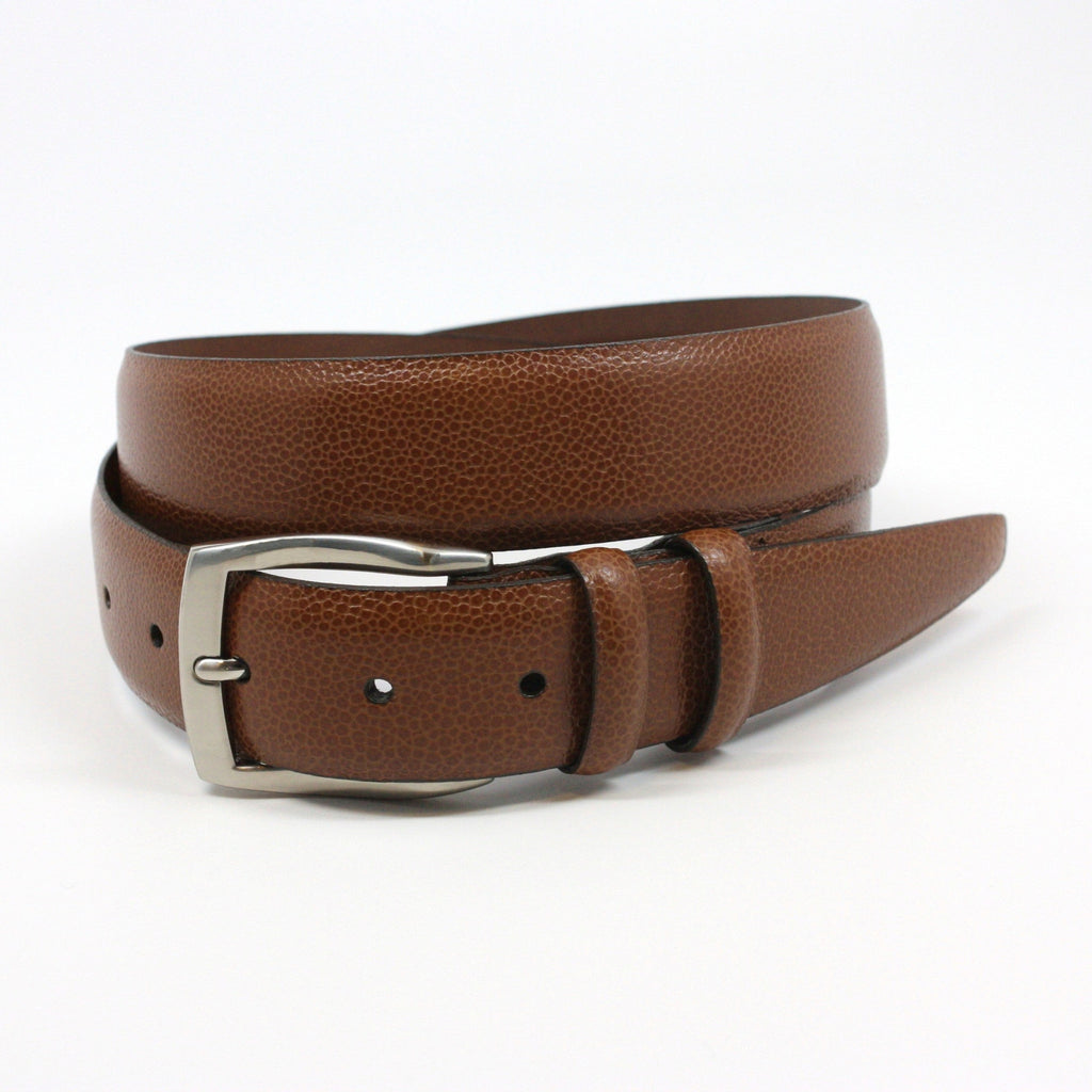 Pebble Grained Calfskin Cognac 35mm Belt | Blue Lion Men's Apparel