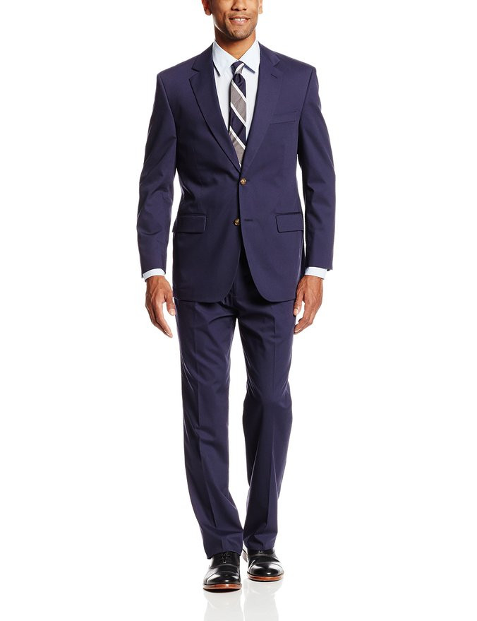 Palm Beach Boone Carbon Blue Poplin Center Vent Suit | Blue Lion Men's ...