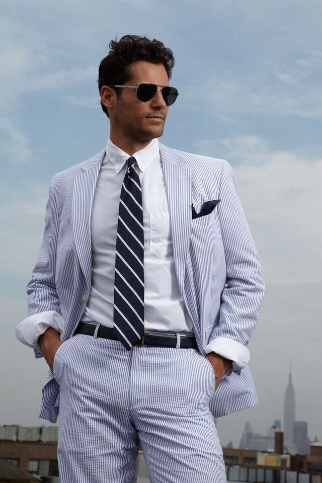 Palm Beach 'Original' Navy/White Seersucker Sport Coat | Blue Lion Men ...