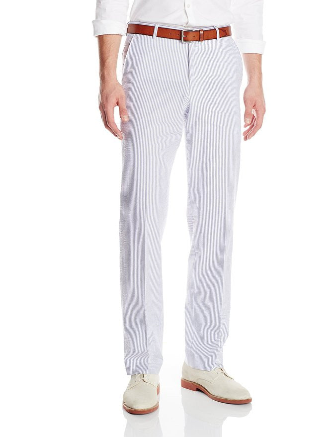 Palm Beach 'Original' Navy/White Seersucker Flat Front Pant | Blue Lion ...