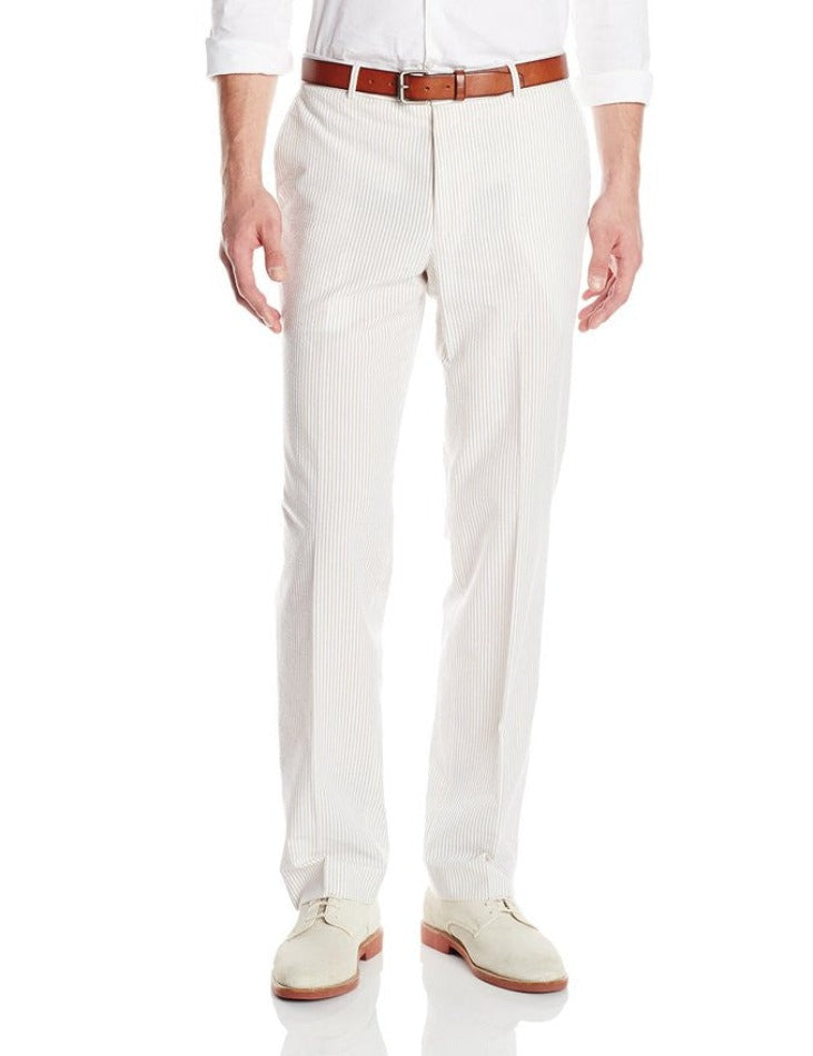 Palm Beach 'Original' Tan/White Seersucker Flat Front Pant | Blue Lion ...