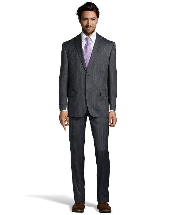 Palm Beach 100% Wool Grey Stripe Plain Front Suit Pant | Blue Lion Men ...