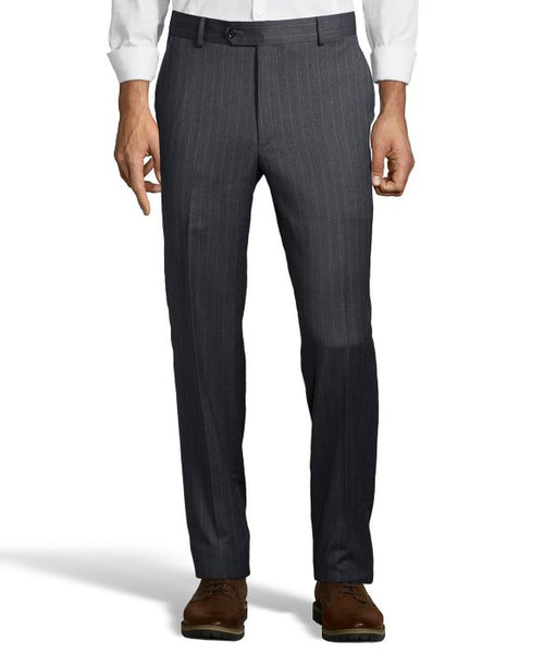 Palm Beach 100% Wool Grey Stripe Plain Front Suit Pant | Blue Lion Men ...
