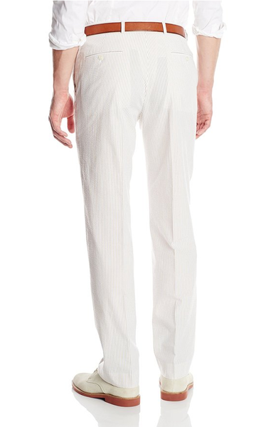 Palm Beach 'Original' Tan/White Seersucker Flat Front Pant | Blue Lion ...