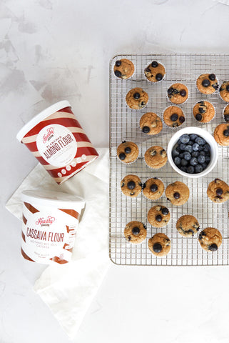 gluten free blueberry muffins with cassava and almond flour