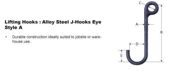 Alloy Steel J-Hooks Eye Style A, Capacities 100-1000 Lbs