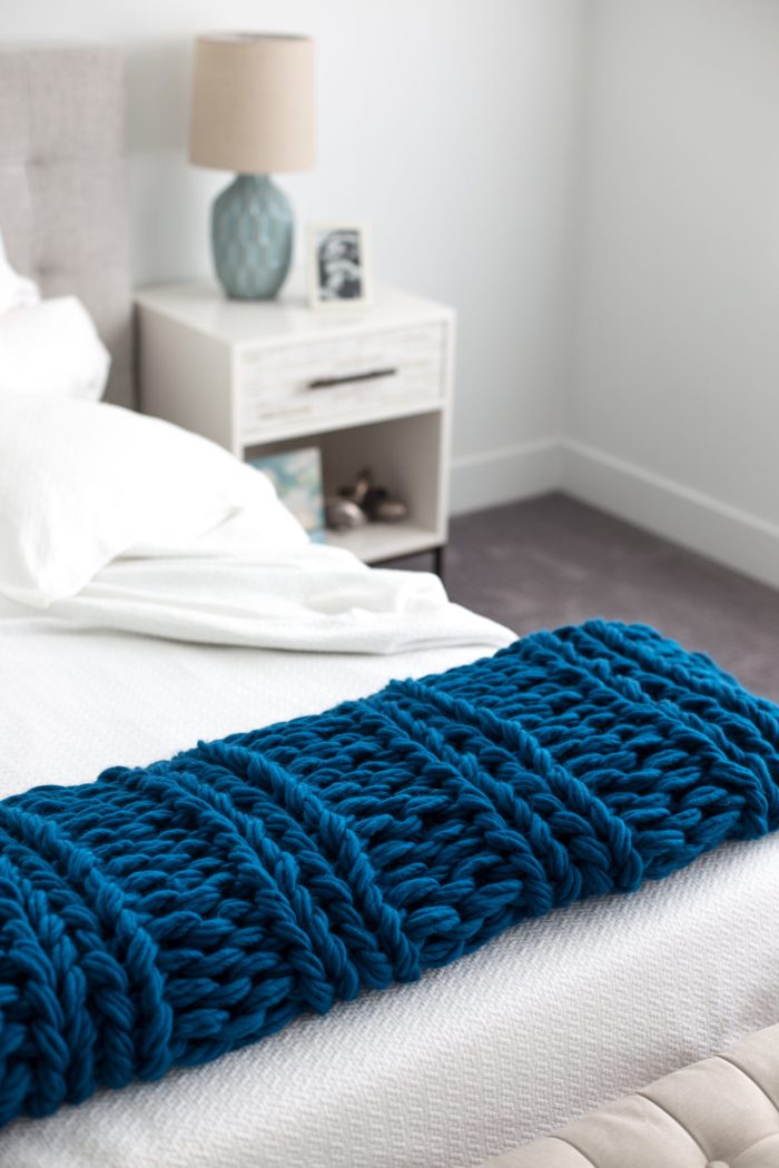 Chunky Arm Knit Ribbed Blanket Pattern by Anne Weil of Flax & Twine