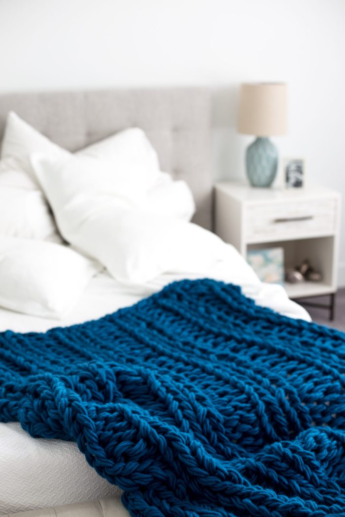 Chunky Arm Knit Ribbed Blanket Pattern by Anne Weil of Flax & Twine