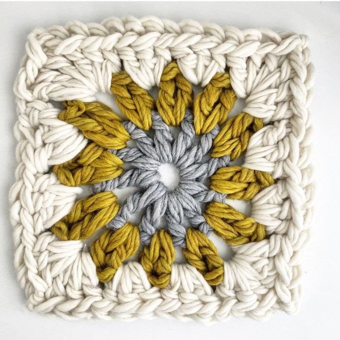 Giant Granny Square Pillow Pattern & Kit - Yellow Colorway