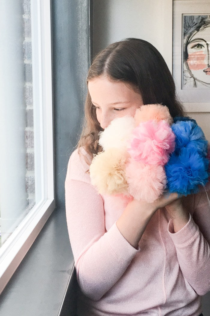 Easy DIY Tulle Pom Pom Hair Bands - Flax & Twine  