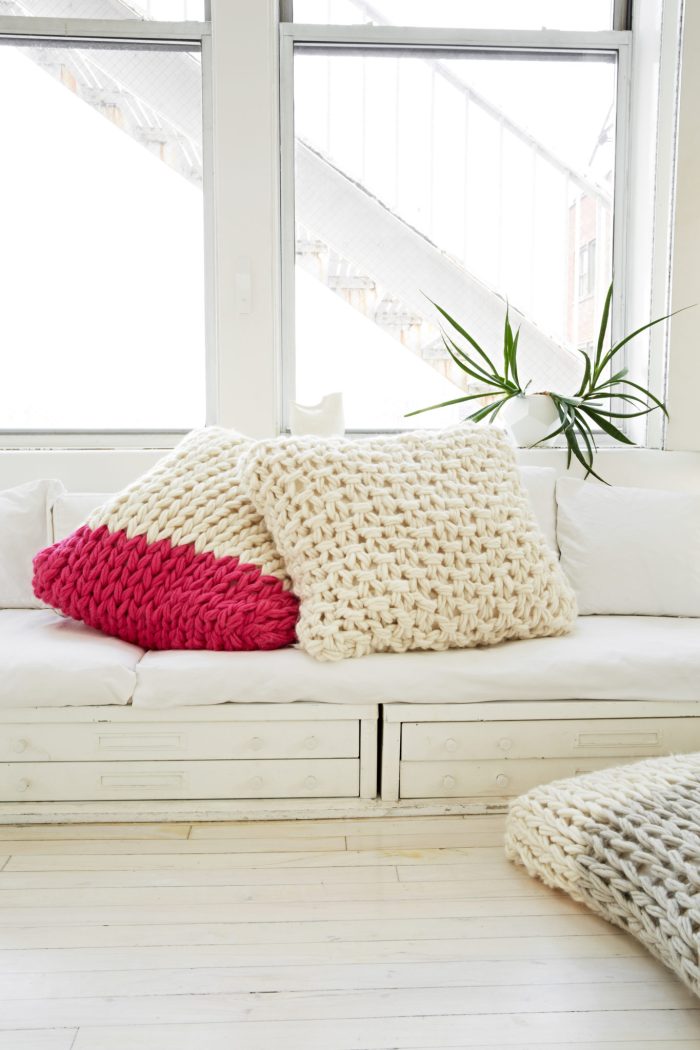 Oversized Pillows|  Arm Knitting Patterns from Knitting Without Needles by Anne Weil