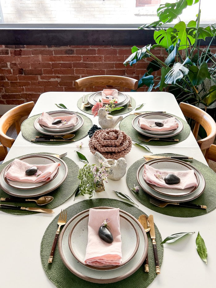 Giant knit rose tablescape