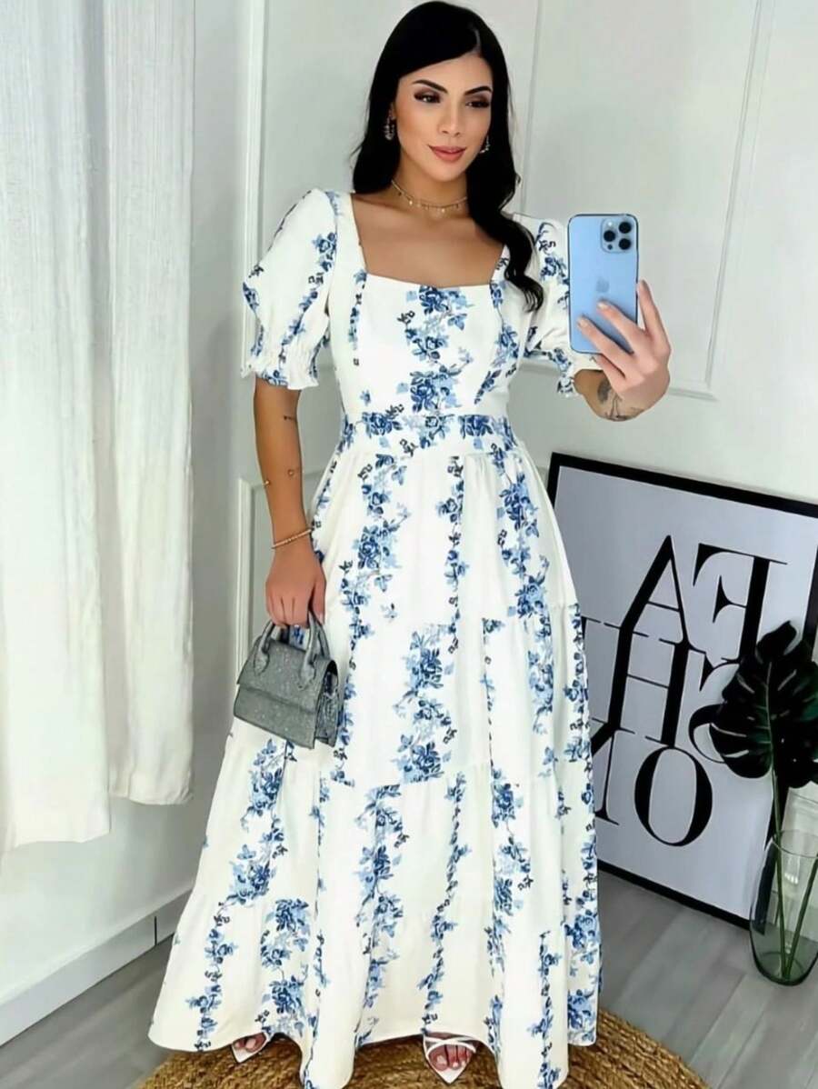 Vestido Longo Com Mangas Bufantes 1