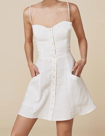 White Linen Dress Buttons Online Sale ...
