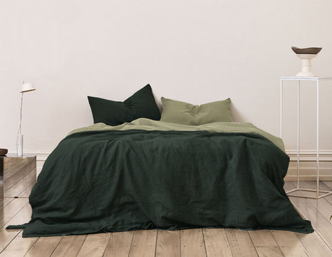 Blended Double Color Linen Duvet Cover Pine Khaki Naughty Linen