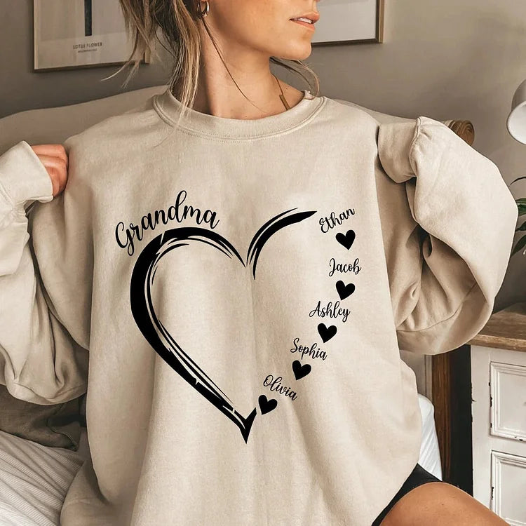 Custom Grandma Heart Sweatshirt with Grandkids Names,Gift for Mom Grandma