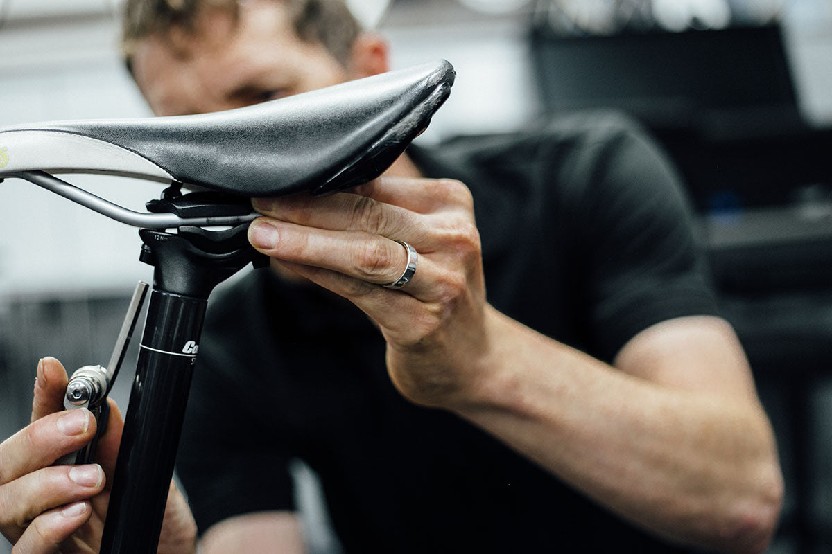 Setting the saddle rail position during a bike fit