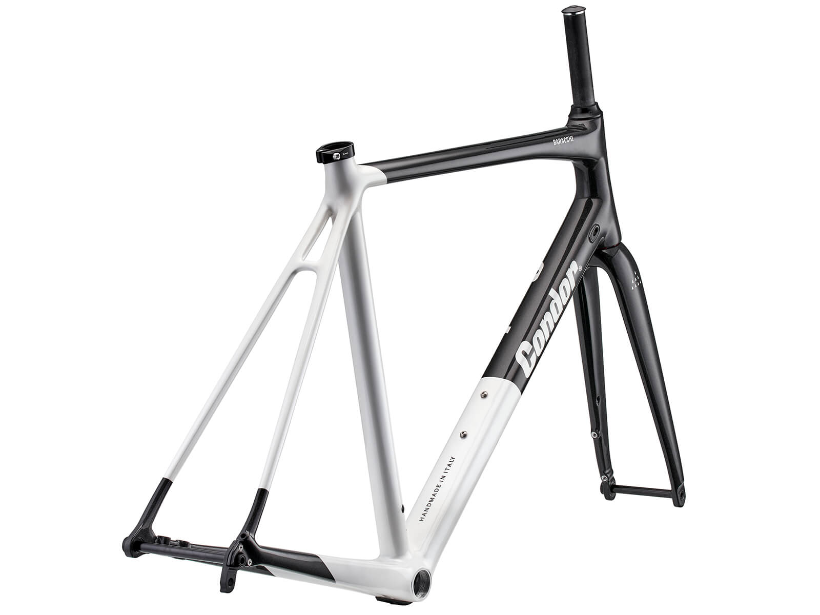 An image of the Baracchi frameset in white and black sparkle