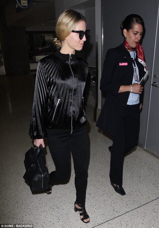 Annabelle Wallis LAX airport pleated jacket
