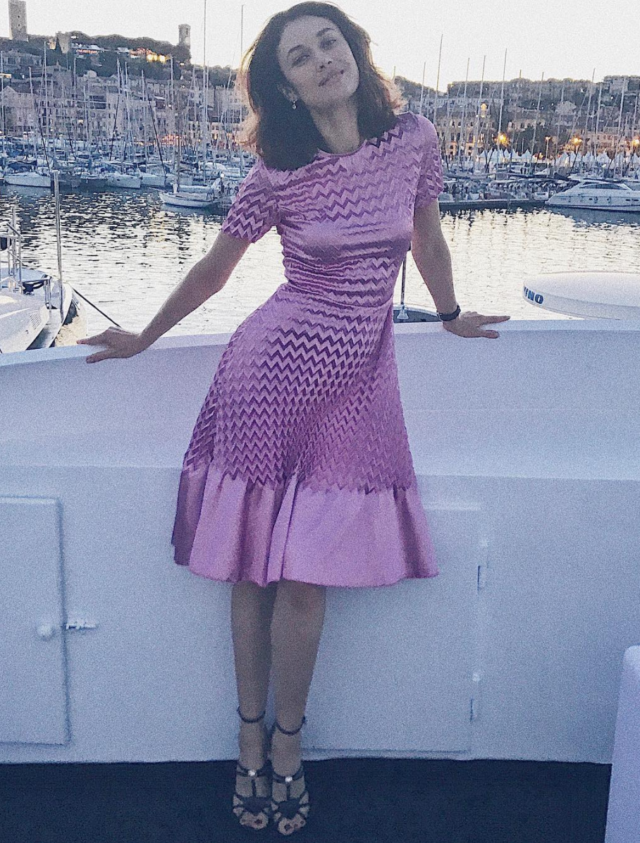 olga kurylenko cannes film festival pleated pink dress georgia hardinge