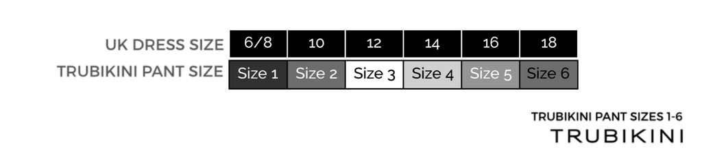 Trubikini Pant Size Chart - Sizes From UK 6 to 18