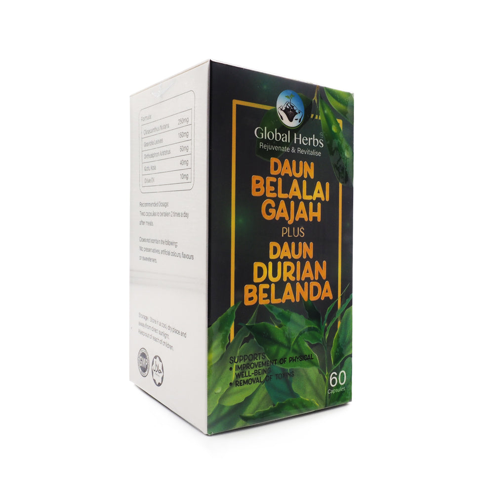 Global Herbs Daun Belalai Gajah Plus Daun Durian Belanda 60 Capsule Al Barakah Health Beauty Mart