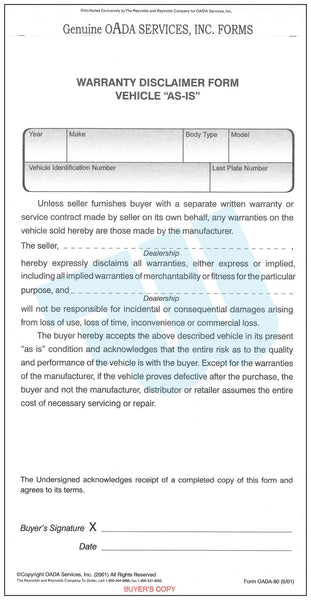 warranty disclaimer illinois template