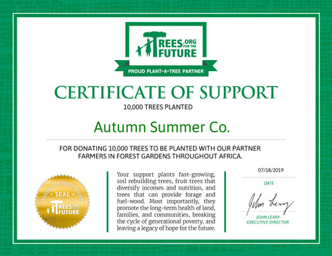 certificate of support from trees for the future