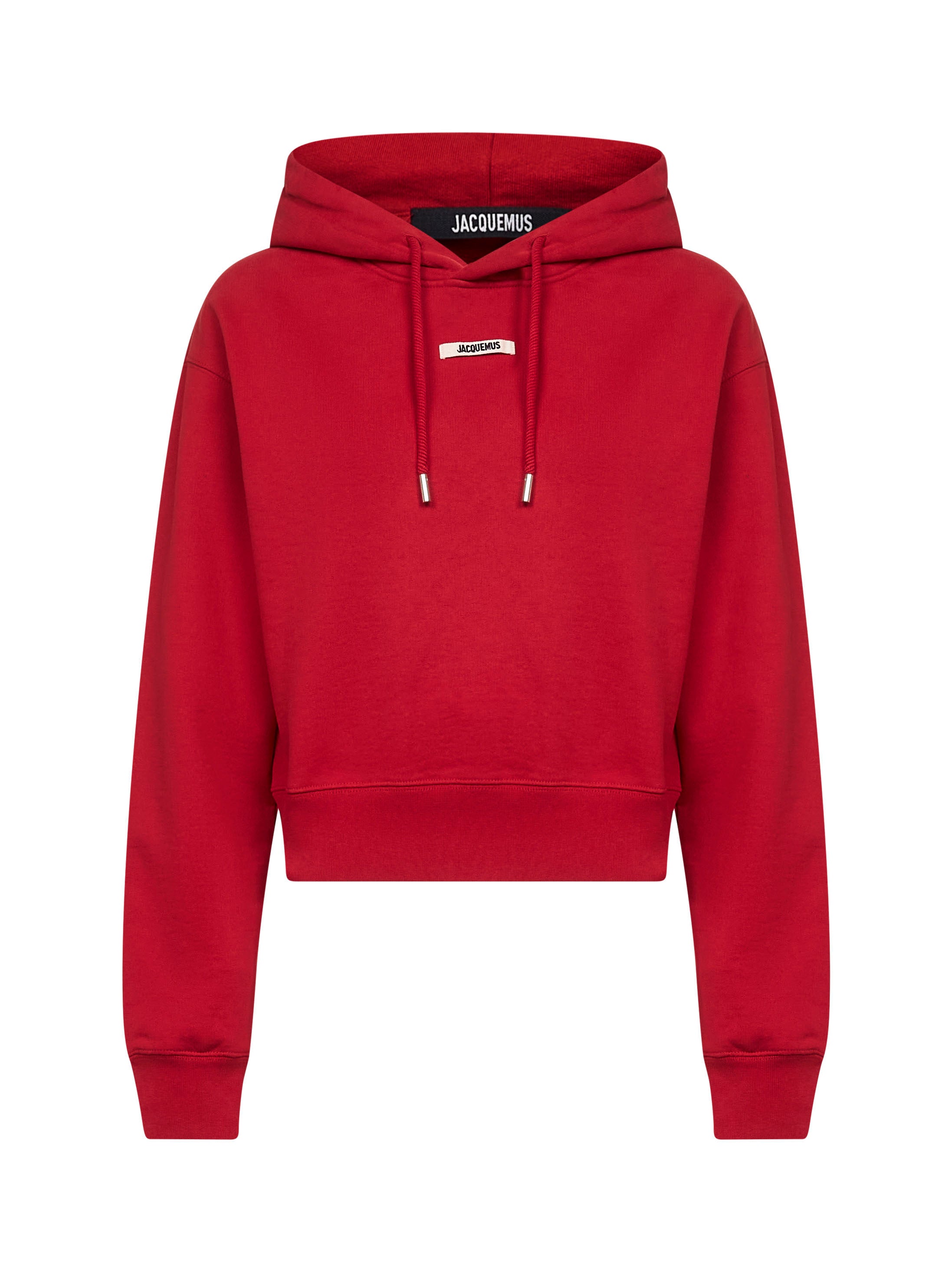 Jacquemus Cropped Hooded Drawstring Top In Red