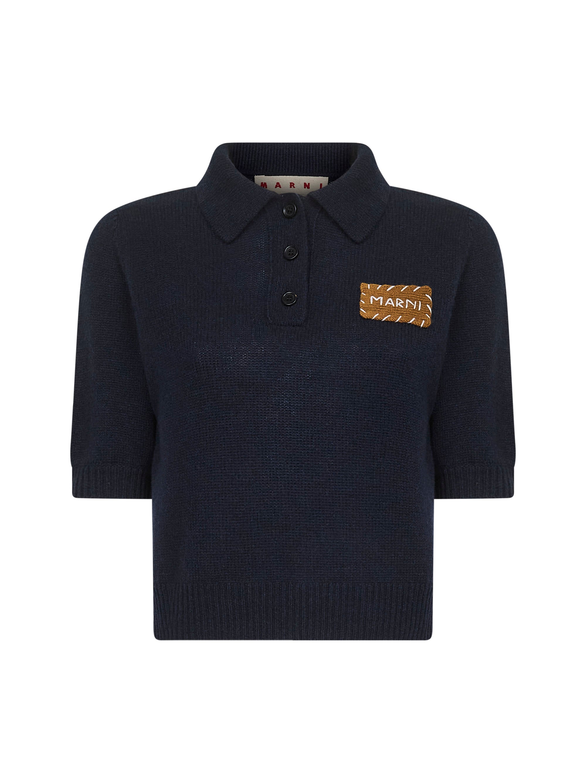 Marni Mending Logo Cashmere Sweater In Blue