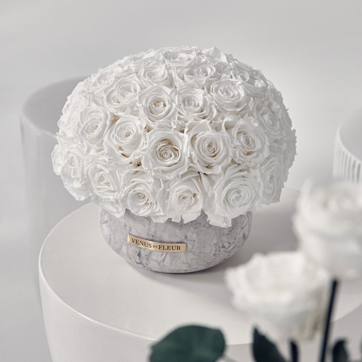 The Gia Marble Porcelain Vase With White Eternity Roses