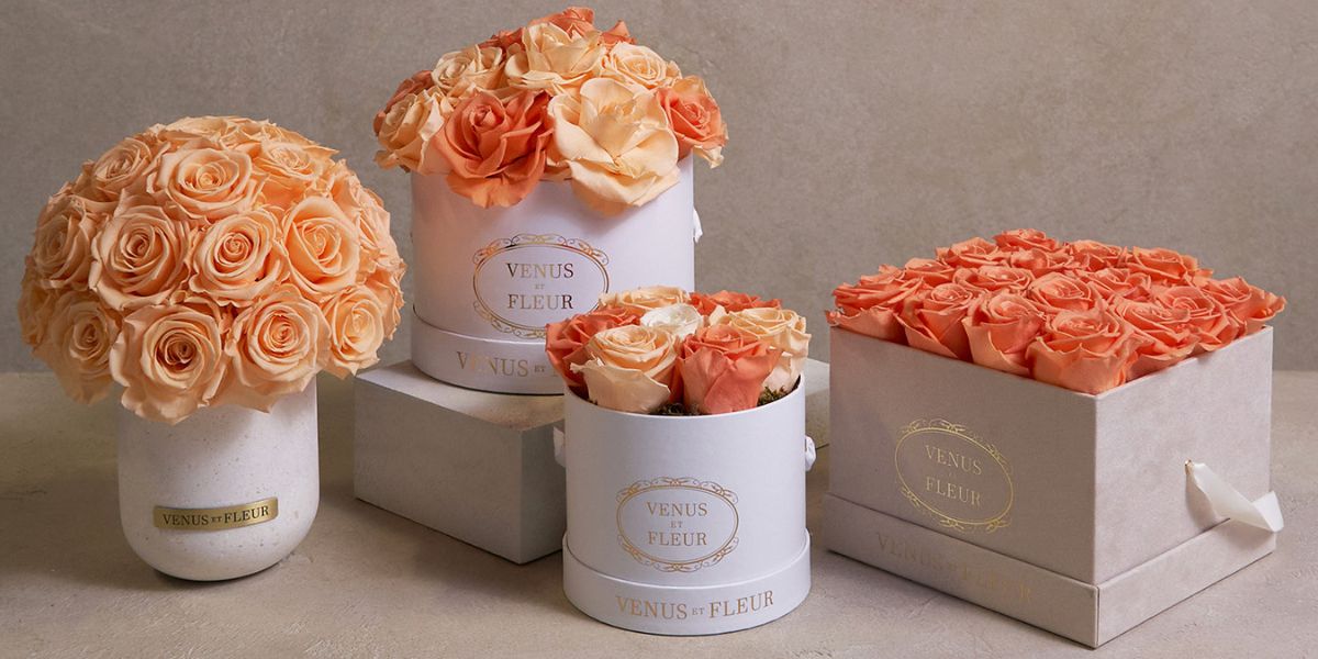 Papaya Orange Rose Arrangements by Venus et Fleur