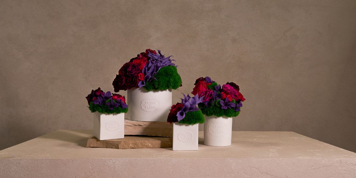 Four Pomegranate Mixed Calla Lily Arrangements in White Vases - Venus et Fleur
