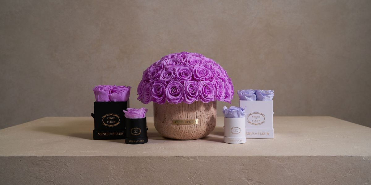 Lilac Purple Eternity Rose Arrangements- Venus et Fleur