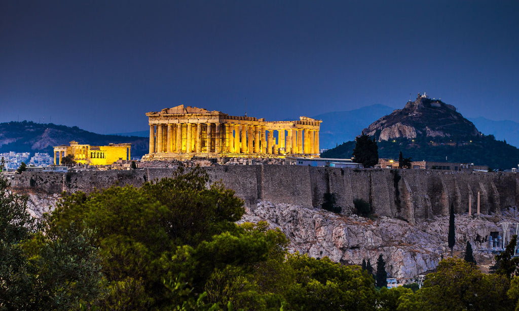 Parthenon of Athens at dusk.