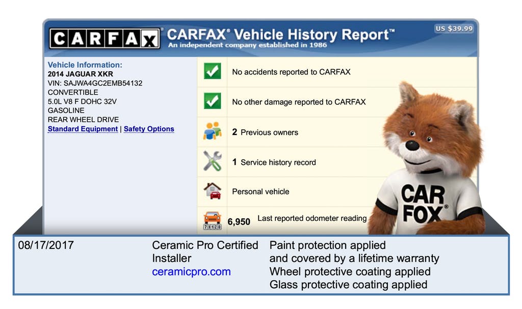 Ceramic Pro Coatings Package is backed by a CarFax verified warranty