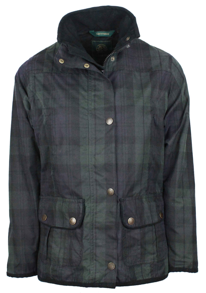 W04 - Women's Tartan Eltham Wax Jacket | Oxford Blue