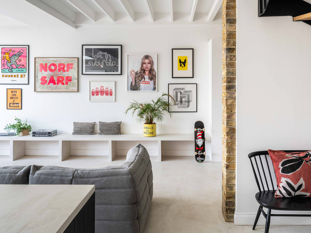 The Raw House living room with microcement finishes