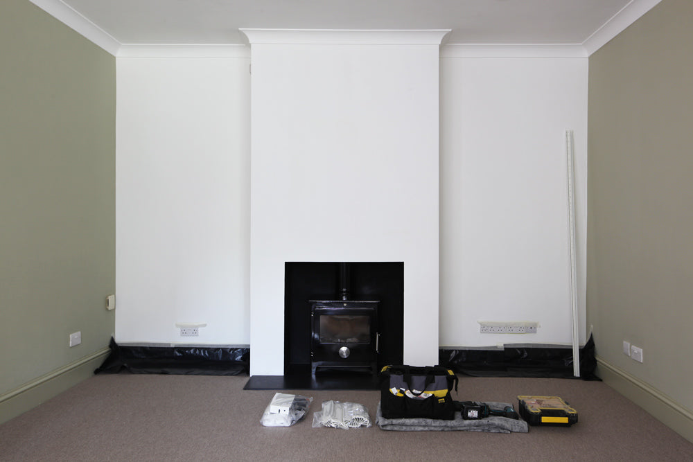 Alcove shelving wall with two alcoves ready for shelving