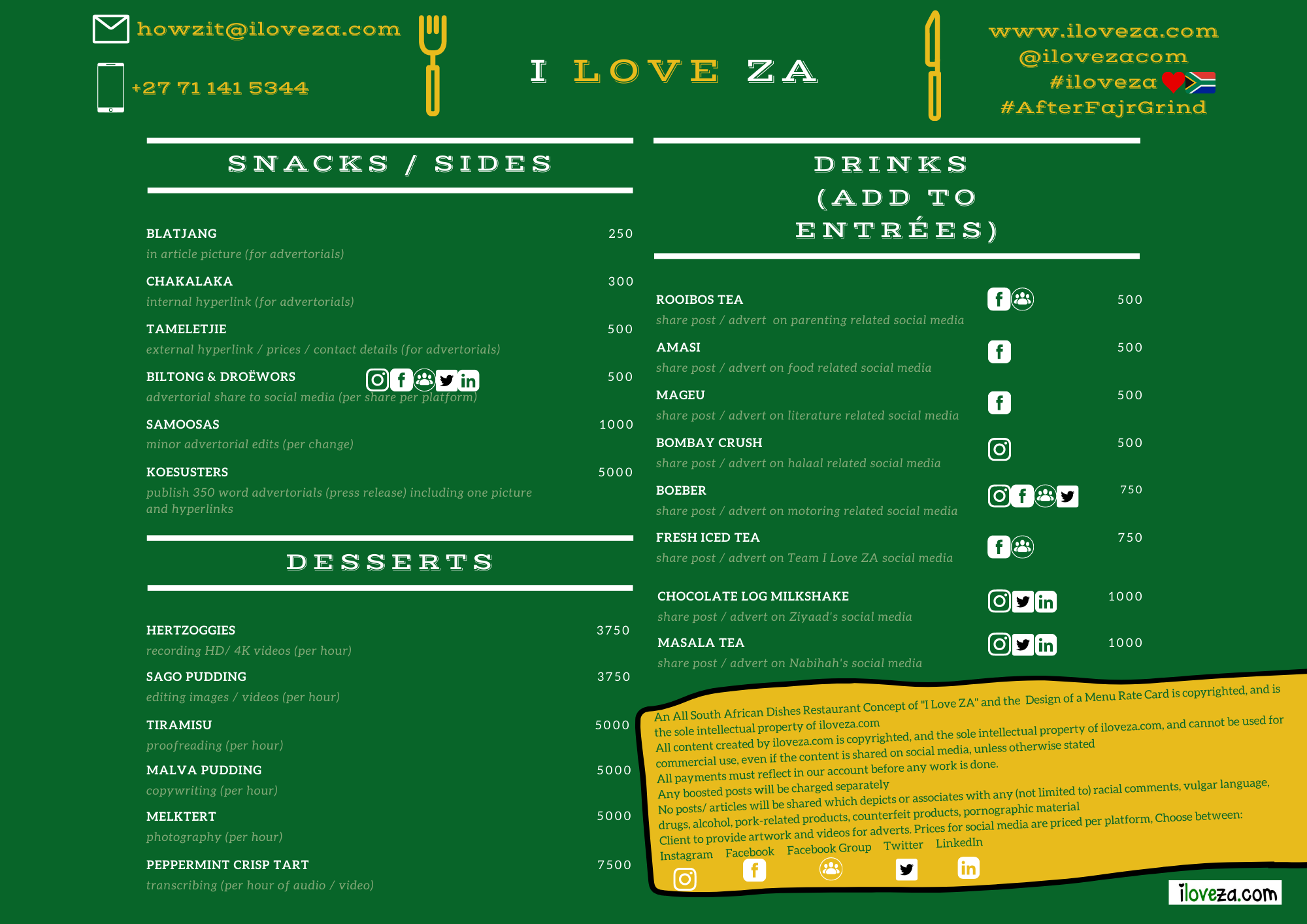 iloveza.com I Love ZA Menu Rate Card 2022 Back Page