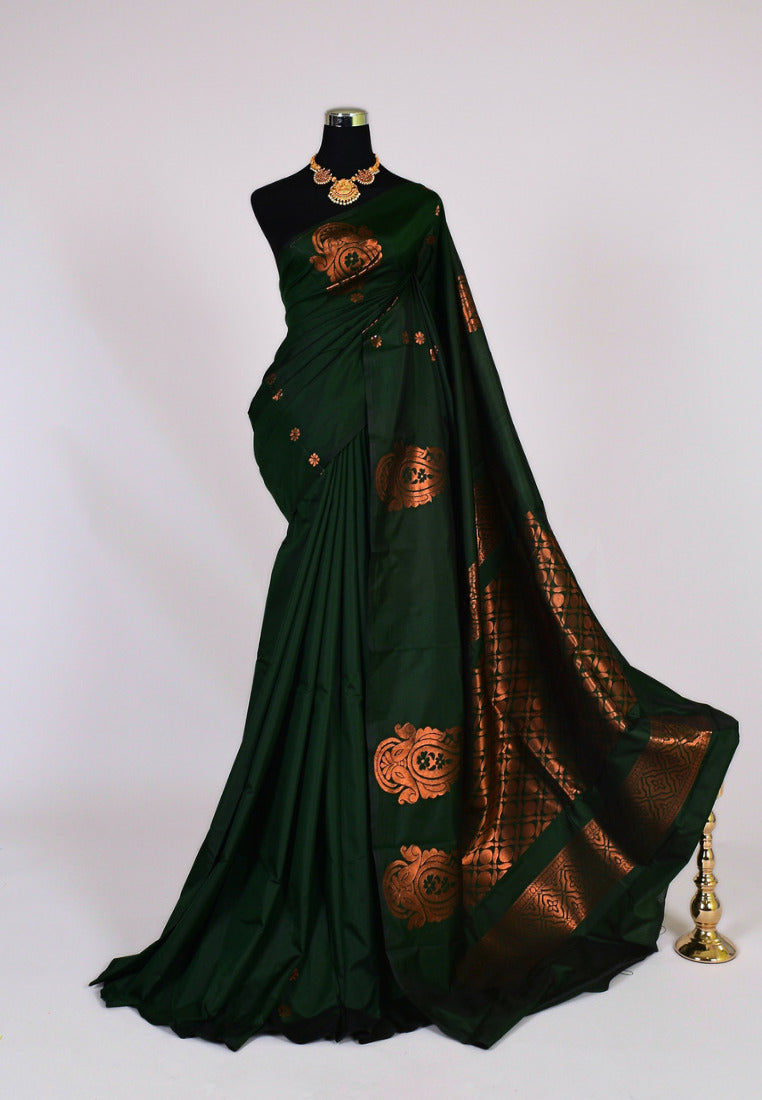 Dark green woven soft silk saree with blouse - 61&7NX - 3604734