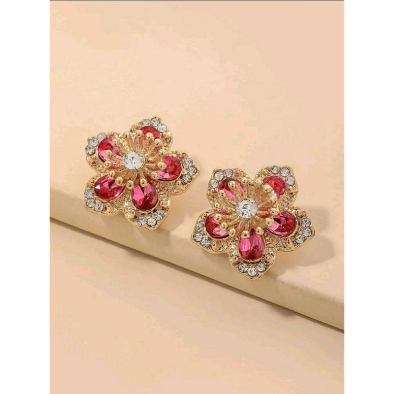 Rhinestone Flower Design Stud Earrings
