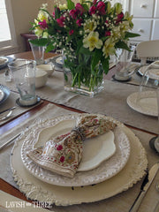 Lavish Lifestyle blog, French cottage charger plates, crown napkin rings, Penny Thomas, Lavish Three 3