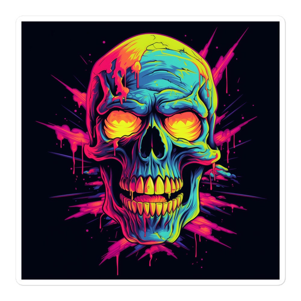 Neon Terror Skull, Rad Sticker, 80s, 90s, Retro Vibe, Electric, Neon, Synthwave, Retrowave, Nostalgia, Evil, Journal Water Bottle Decal