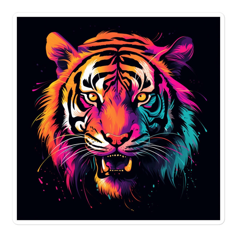 Neon Roar: Retro Tiger Sticker, 80s 90s Aesthetic, Retro Vibes, Synthwave, Vaporwave, Outrun, Retrowave, Journal Decal, Water Bottle Decal