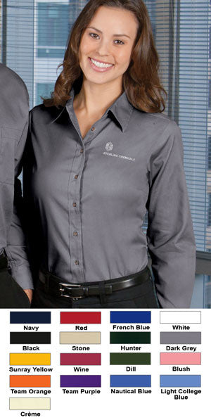 Harriton Ladies Long-Sleeve Twill Shirt With Stain-Release