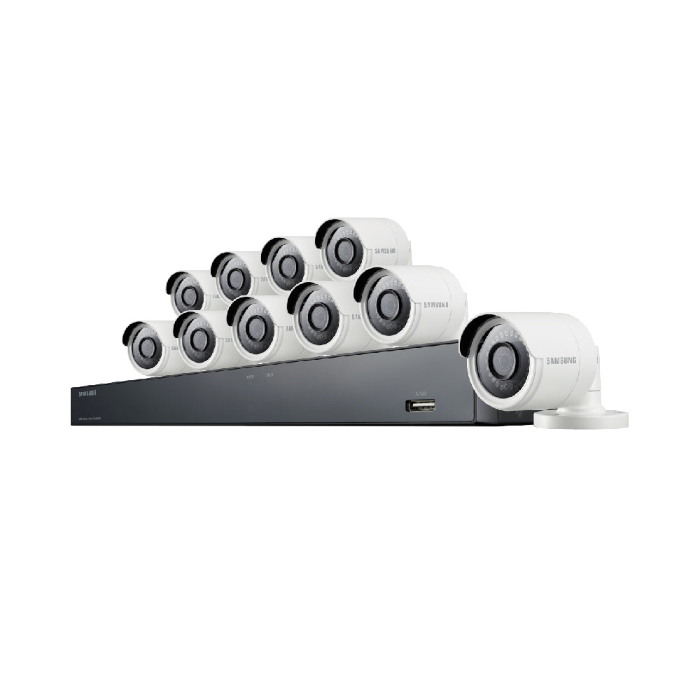 SDH-C85100BF - Samsung 16 Channel 4 MP Security System with 2TB Hard Drive, 10 Super HD Bullet Cameras, and 82' Night Vision