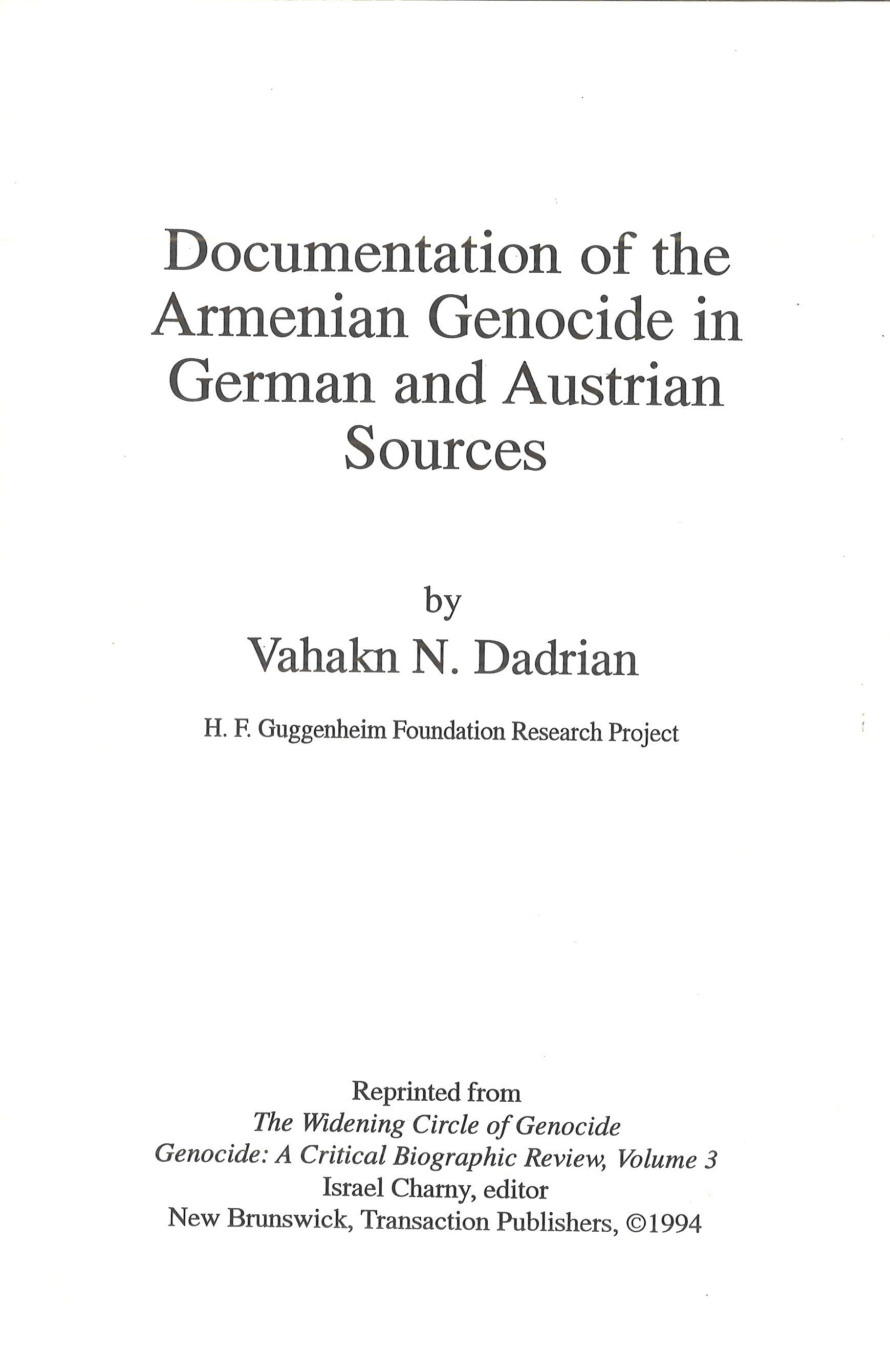 Documentation of the Armenian Genocide in German and Austrian Sources